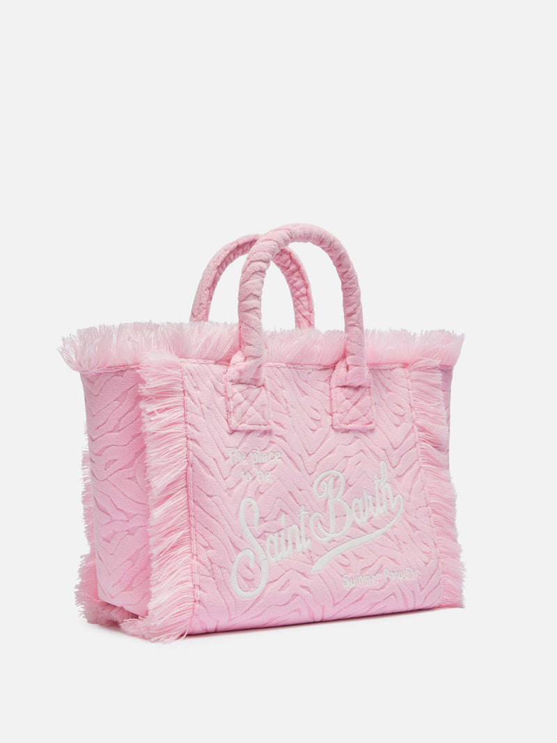 Borsa Colette in spugna rosa con stampa zebrata in rilievo