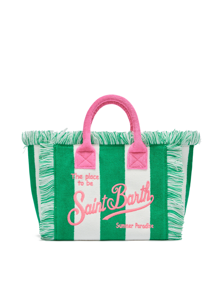 Colette Sponge – Grüne Frottee-Handtasche mit Streifen