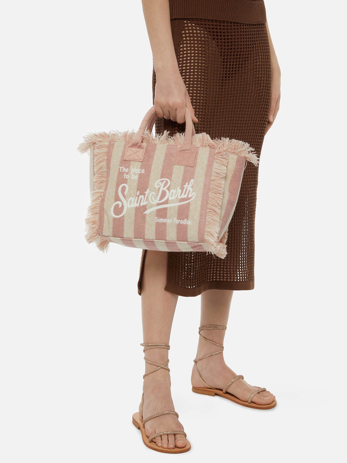 Colette Sponge light pink striped terry handbag