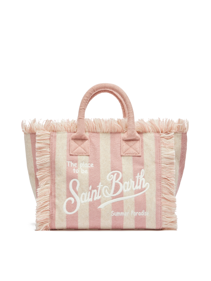 Borsa Colette in spugna rosa chiaro con stampa a righe rosa