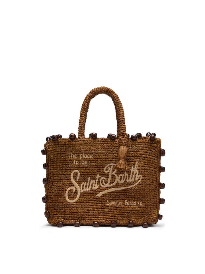Colette Raffia brown handbag with beads and logo  embroidery