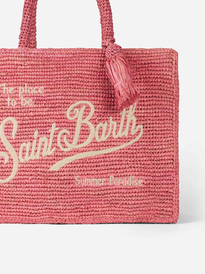 Borsa Colette in rafia rosa con ricami