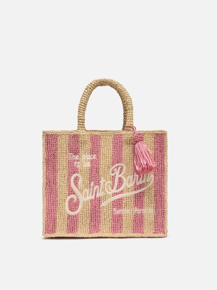 Colette Raffia pink striped handbag with logo  embroidery