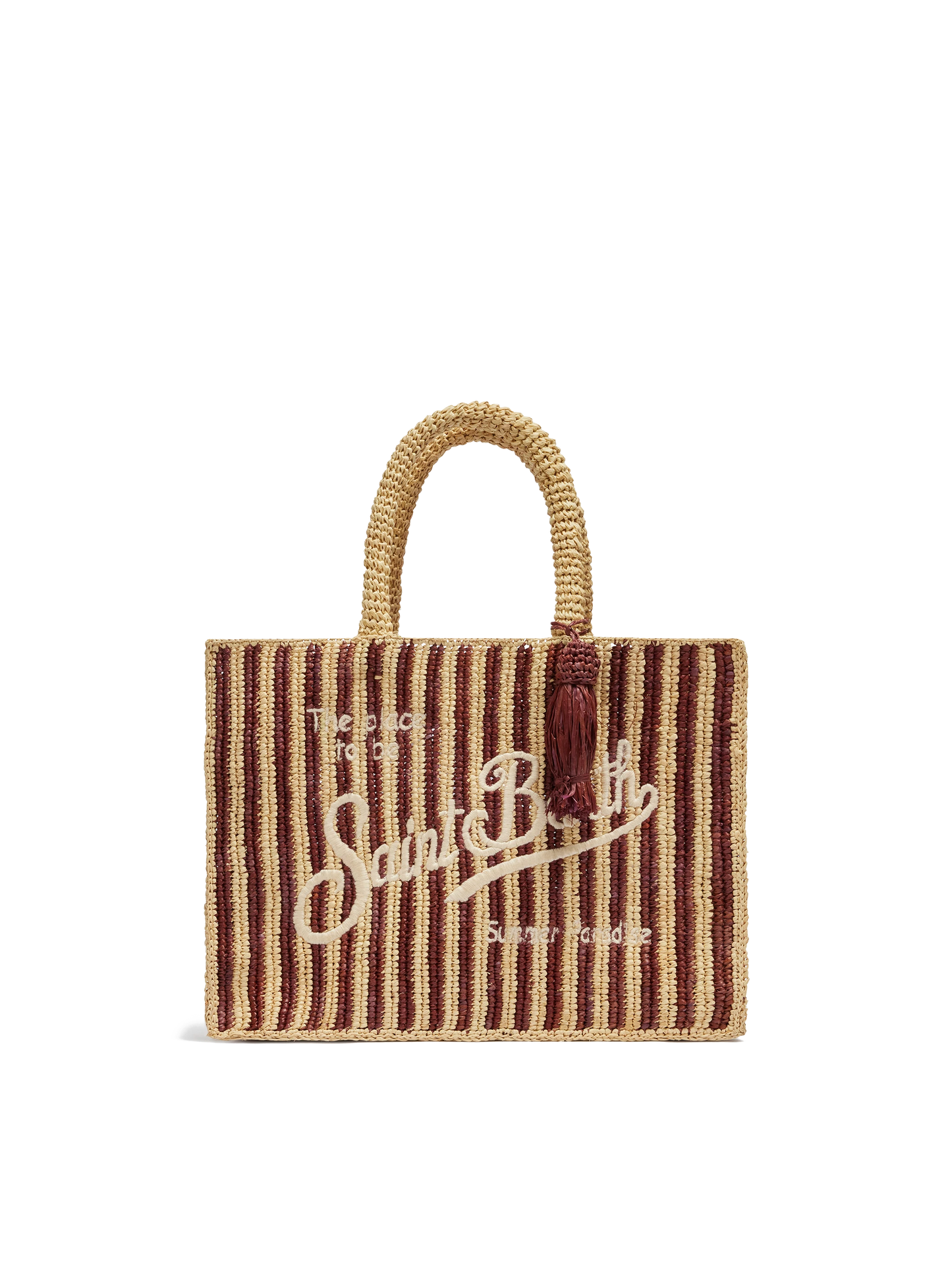 Colette Raffia brown striped handbag with logo embroidery - MC2 Saint Barth