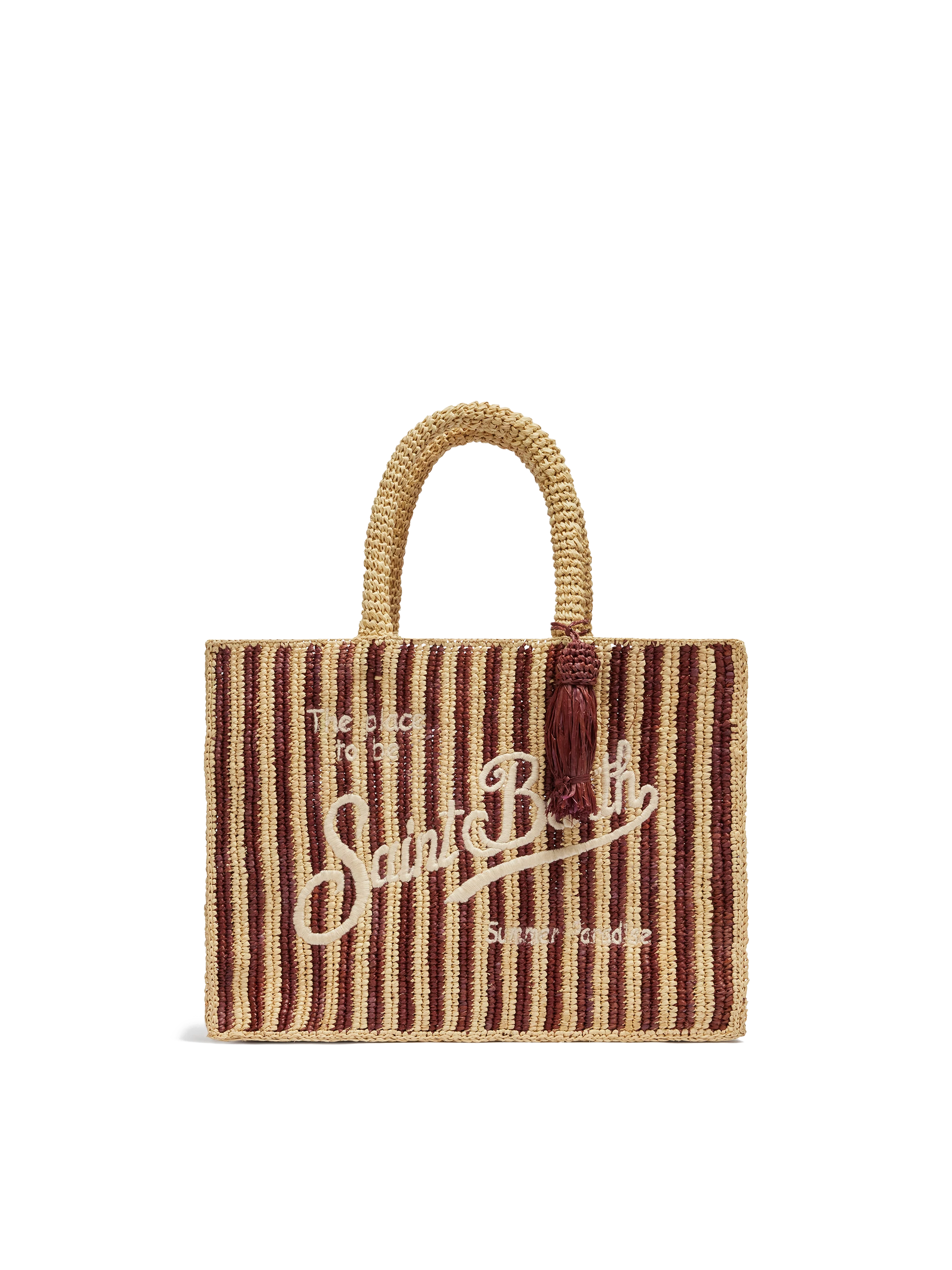 Colette Raffia brown striped handbag with logo embroidery - MC2 Saint Barth