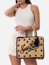 Naturbeige Colette Raffia-Handtasche mit Polka-Dot-Applikationen