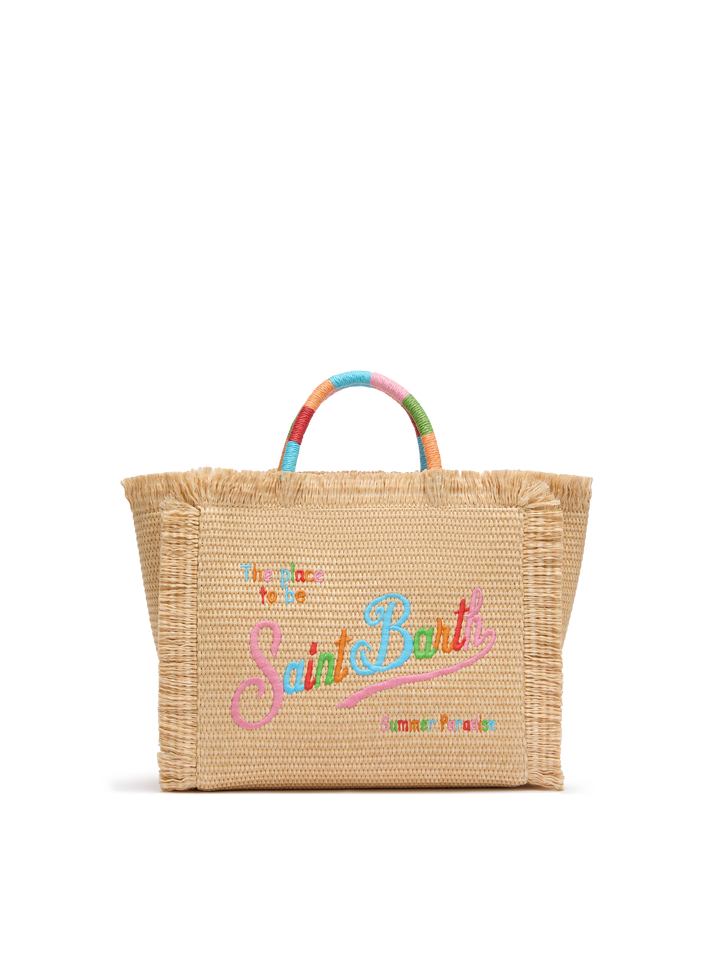 Colette Straw effect handbag with multicolor logo embroidery