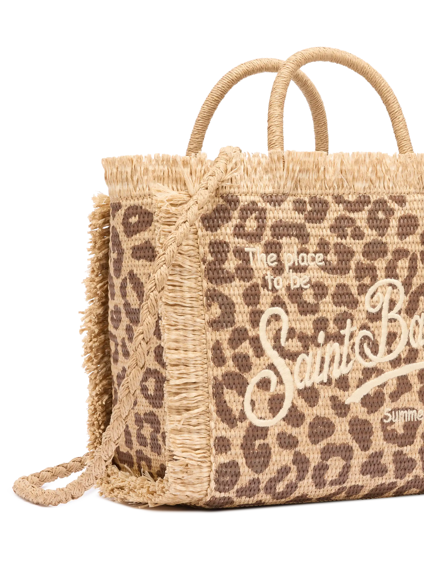Colette straw effect bag with leopard embroidery