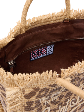 Colette straw effect bag with leopard embroidery