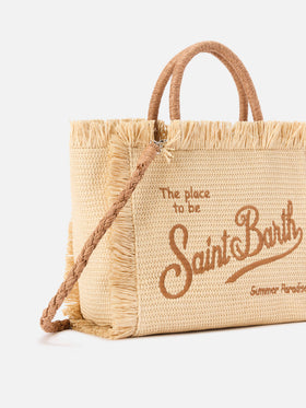 Borsa Colette effetto paglia con logo ricamato