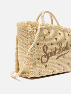 Borsa Colette in tessuto effetto paglia con strass applicati