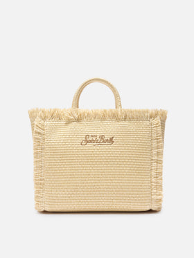 Borsa Colette in tessuto effetto paglia con strass applicati
