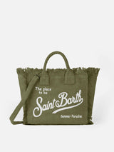 Military green Colette Linen handbag with Saint Barth logo print