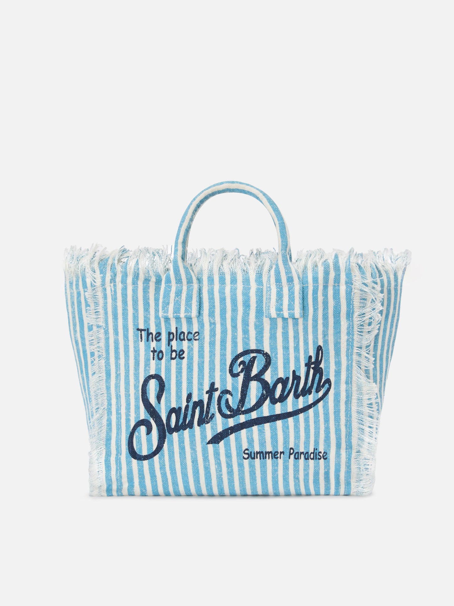 Colette linen striped bag in light blue and white