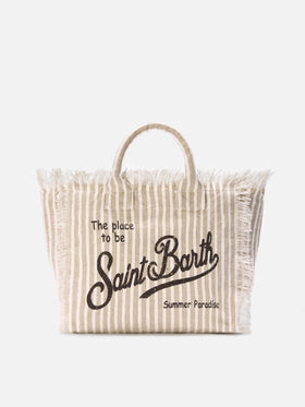 Borsa Colette in lino a righe beige e bianche