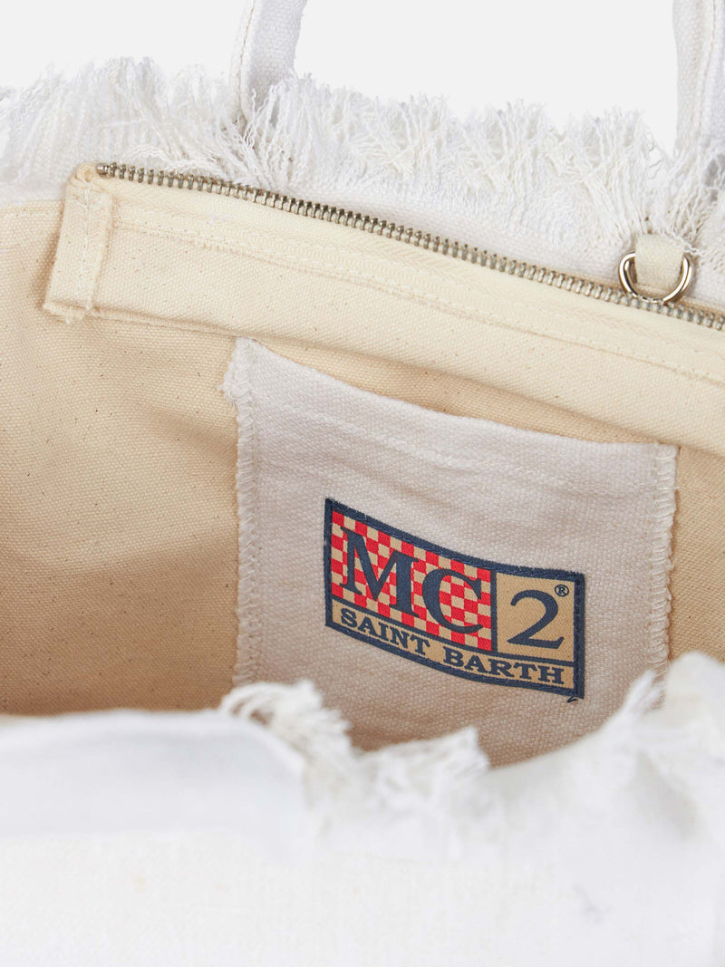 Off-white Colette Linen handbag with Saint Barth logo print