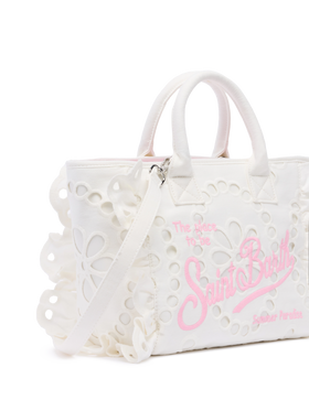 Colette white handbag in Sangallo cotton lace with flounce - MC2 Saint Barth