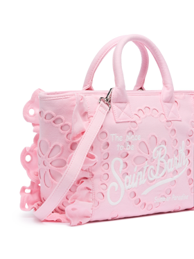 Colette pink handbag in Sangallo cotton lace with flounce - MC2 Saint Barth