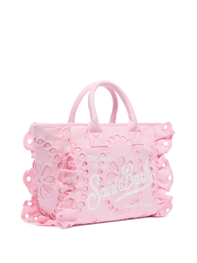 Colette pink handbag in Sangallo cotton lace with flounce - MC2 Saint Barth
