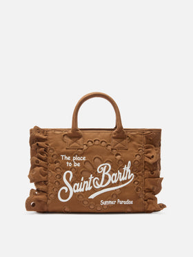 Borsa Colette Volant in cotone sangallo marrone