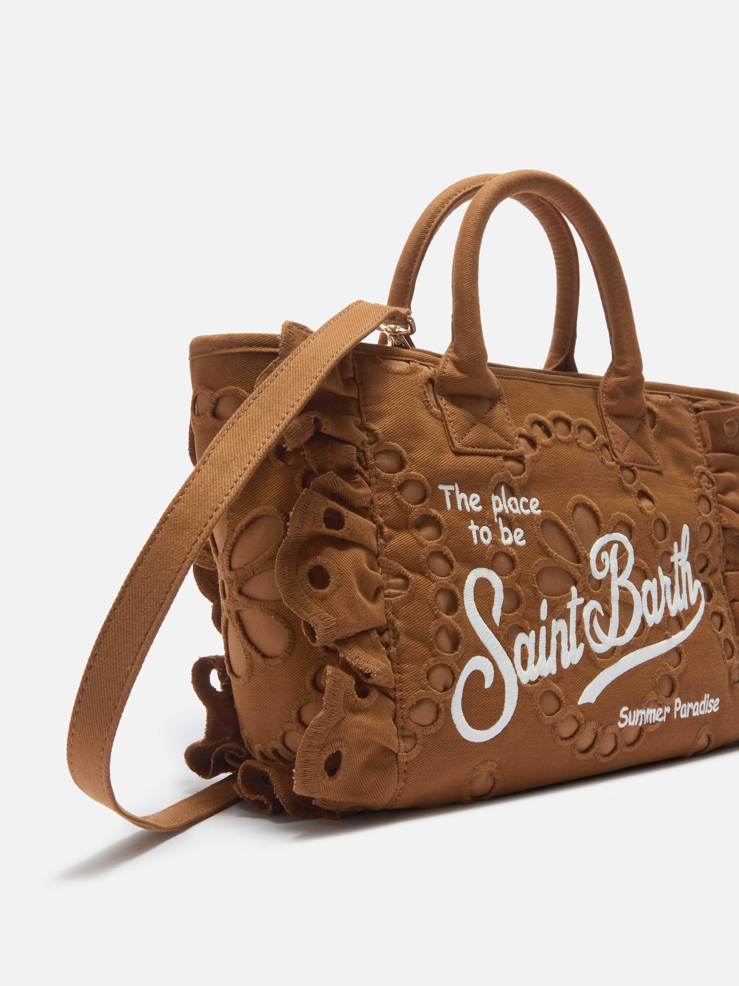 Borsa Colette Volant in cotone sangallo marrone