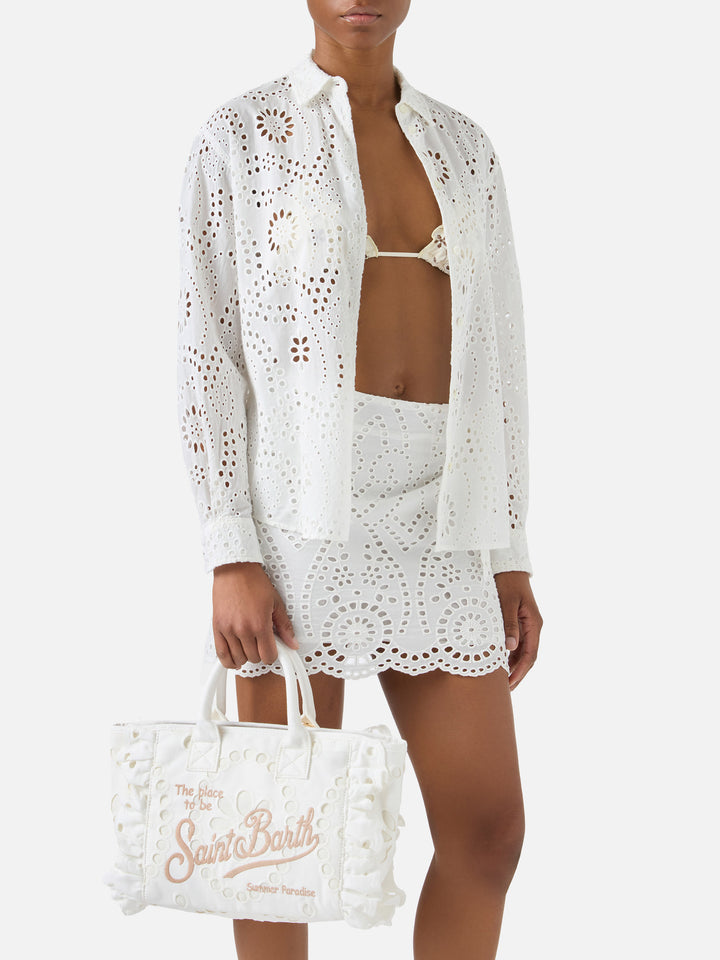 Borsa Colette Volant in cotone sangallo bianco