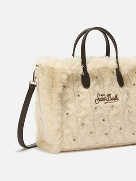 Borsa a mano Colette Wool Braid a trecce bianca con strass