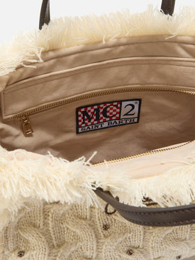 Borsa a mano Colette Wool Braid a trecce bianca con strass
