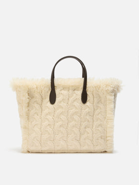 Borsa a mano Colette Wool Braid a trecce bianca con strass