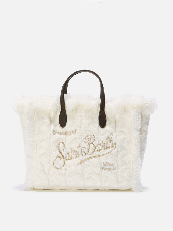 Colette Wool Braid Handbag in white braided wool blend