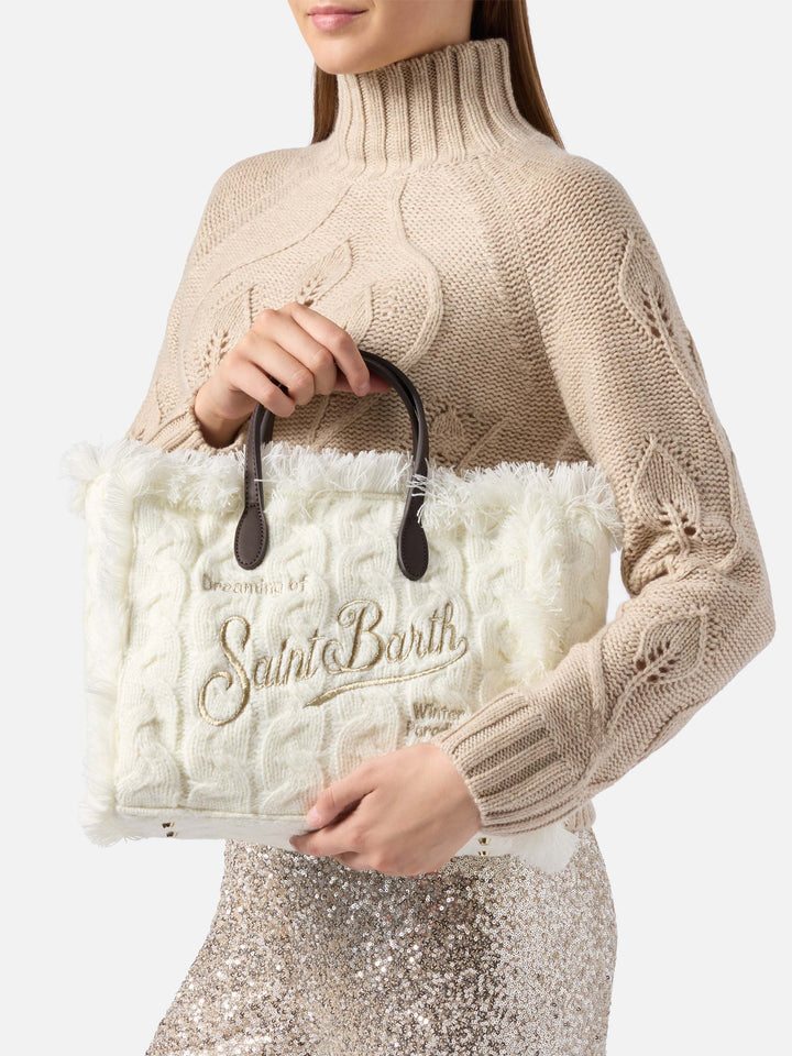 Colette Wool Braid Handbag in white braided wool blend