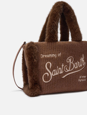 Colette Shearling Rib Handbag in ribbed brown wool blend and shearling