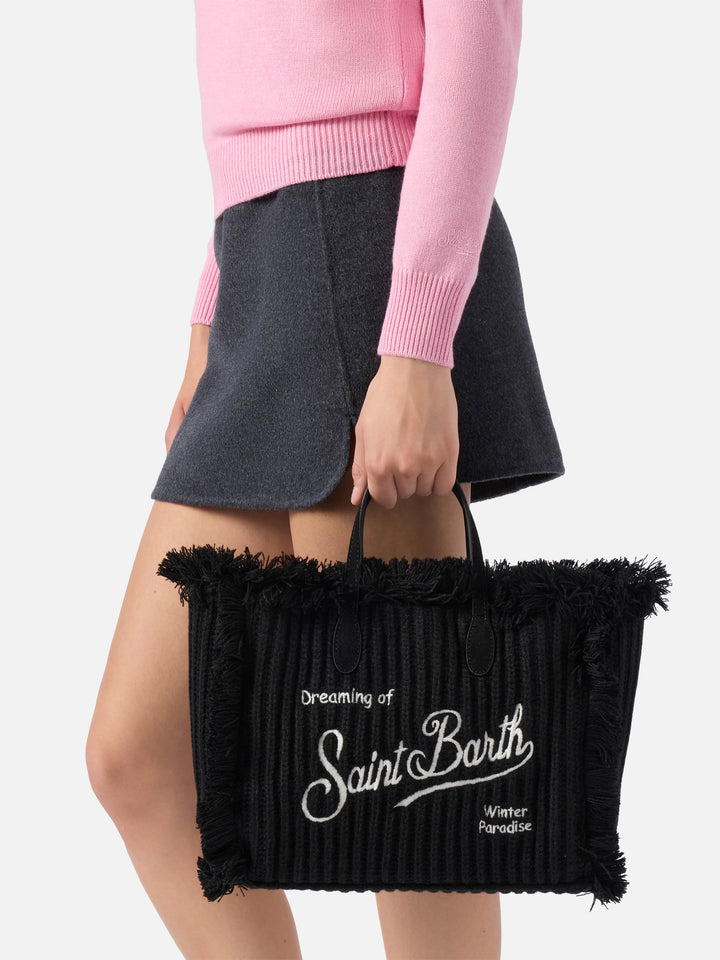 Colette Wool Rib Handbag in black braided wool blend