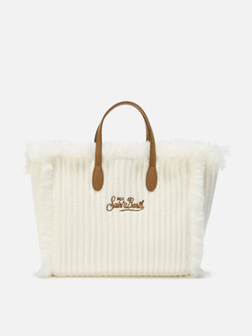 Borsa a mano Colette Wool Rib in misto lana bianca a trecce