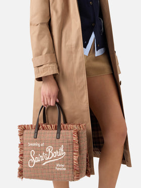 Sac en laine beige Colette avec motif pied-de-poule 