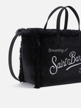Borsa Colette nera in velluto con ricamo logo