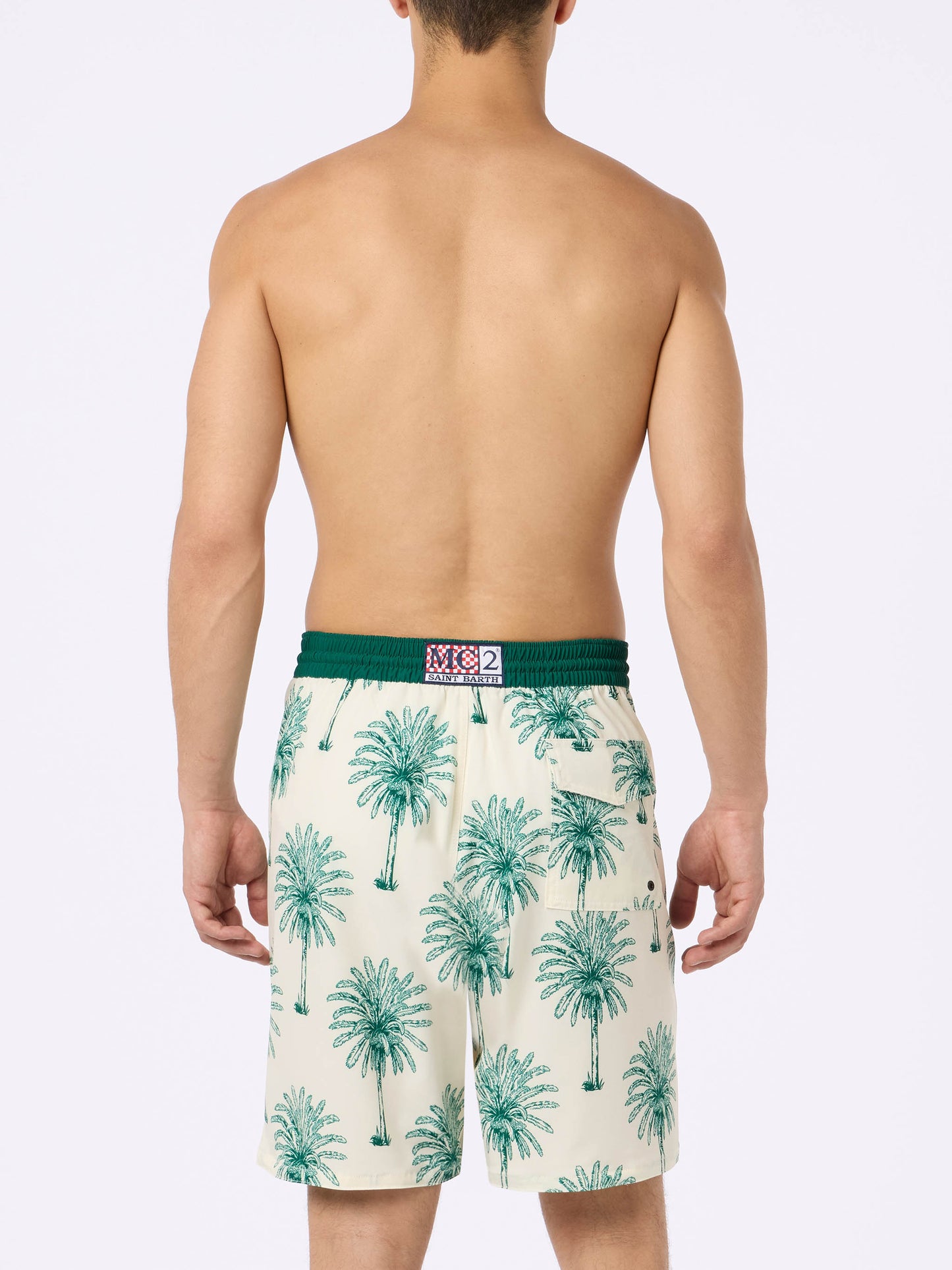 Costume lungo elasticizzato Comfort Surf con stampa palme