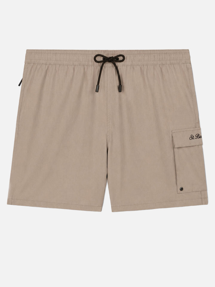 Beige klassische Stretch-Badeshorts Komfort Reise