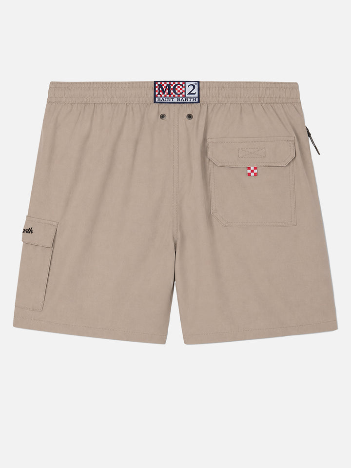 Beige klassische Stretch-Badeshorts Komfort Reise