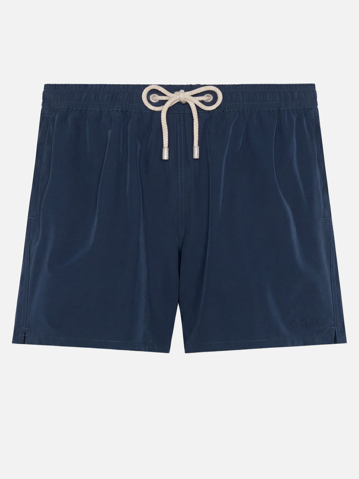 Marineblaue Comfort Badeshorts mit St. Barth Stickerei