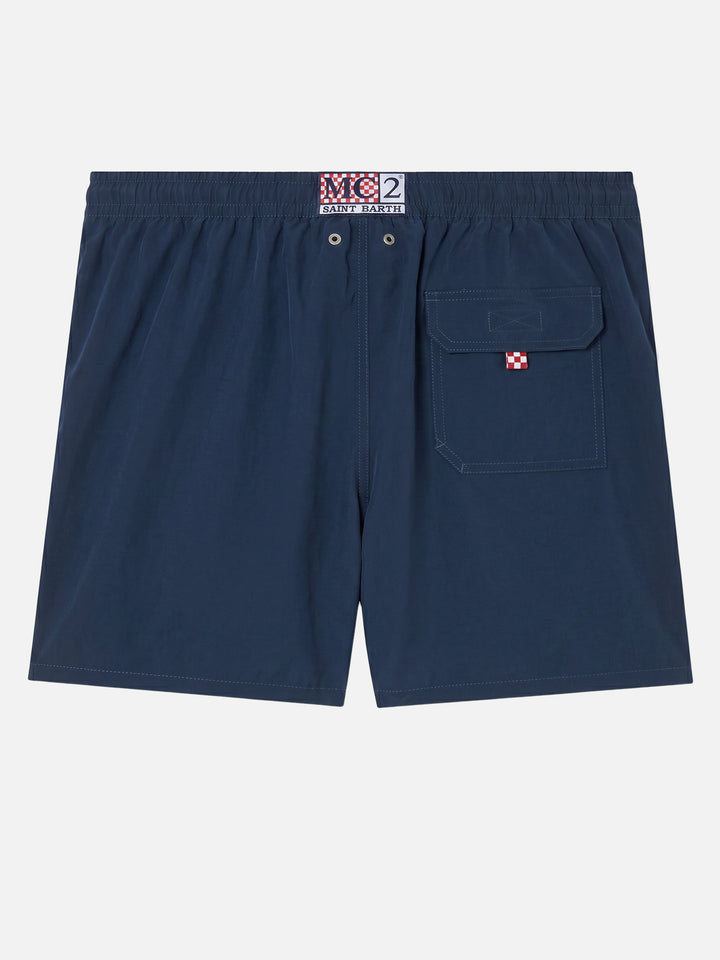 Marineblaue Comfort Badeshorts mit St. Barth Stickerei
