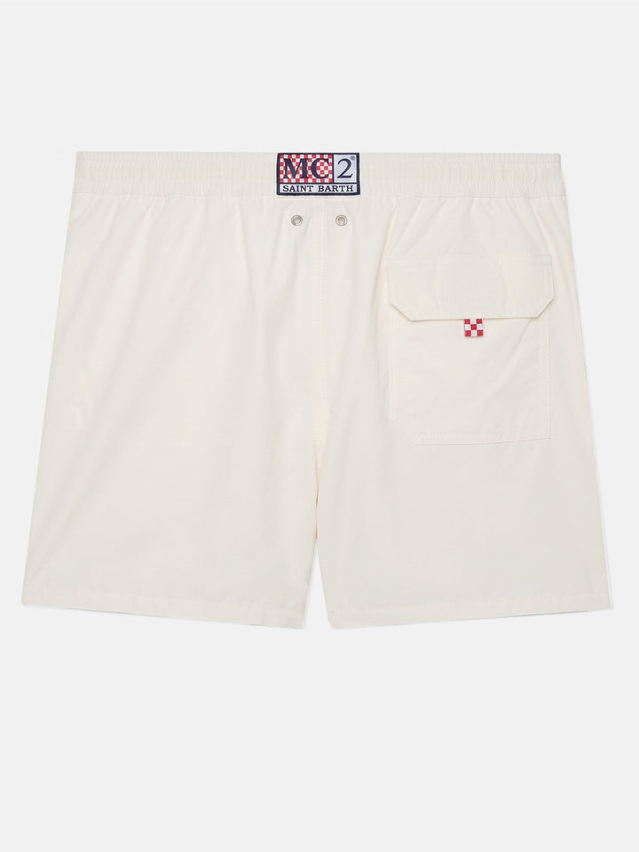 Weiße Comfort Badeshorts mit St. Barth Stickerei