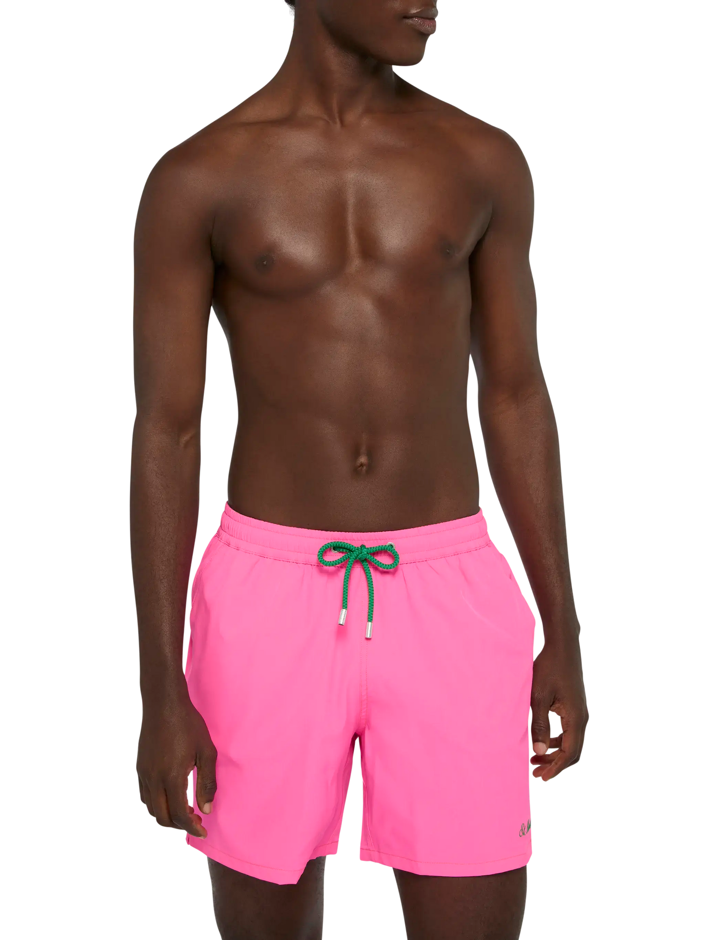 Fluo pink Comfort swim shorts  with St. Barth embroidery