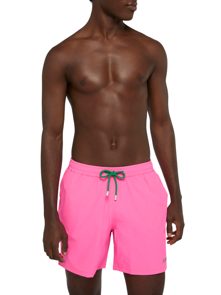 Fluo pink Comfort swim shorts  with St. Barth embroidery