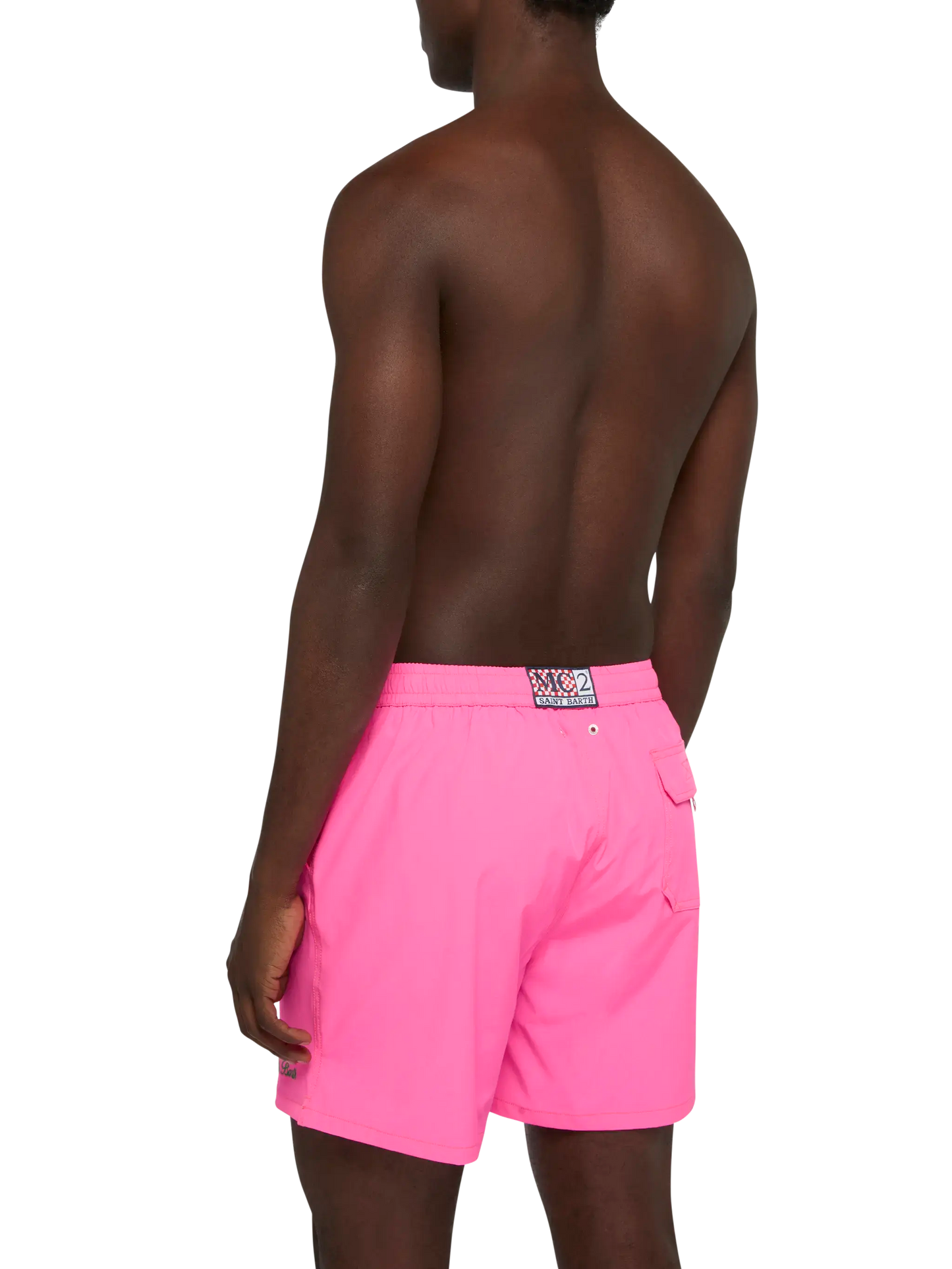 Fluo pink Comfort swim shorts  with St. Barth embroidery
