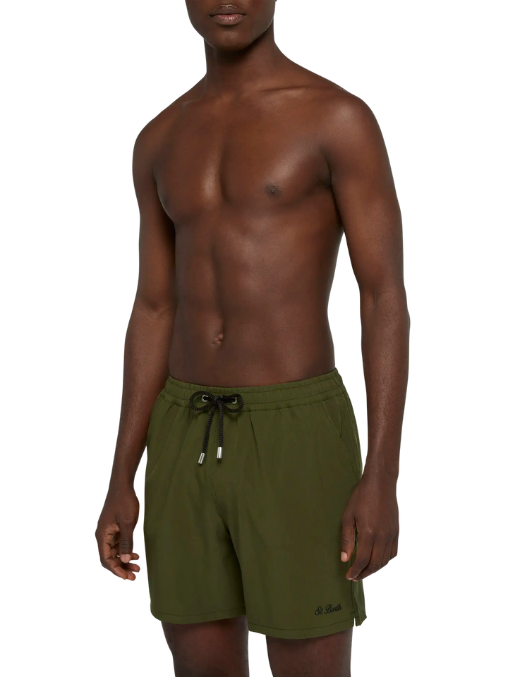 Military green Comfort swim shorts  with St. Barth embroidery