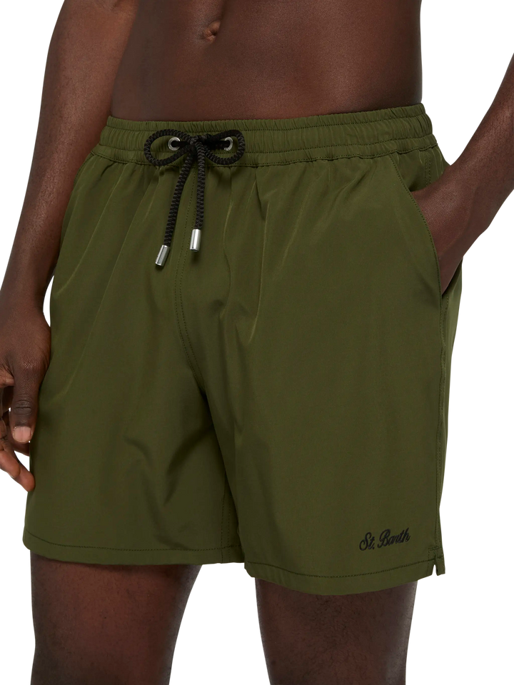 Military green Comfort swim shorts  with St. Barth embroidery