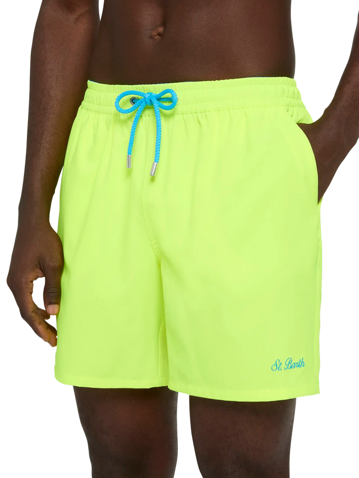 Fluo yellow Comfort swim shorts  with St. Barth embroidery