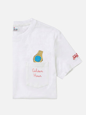 T-shirt Connor en coton blanc avec broderie de poche Golden hour 