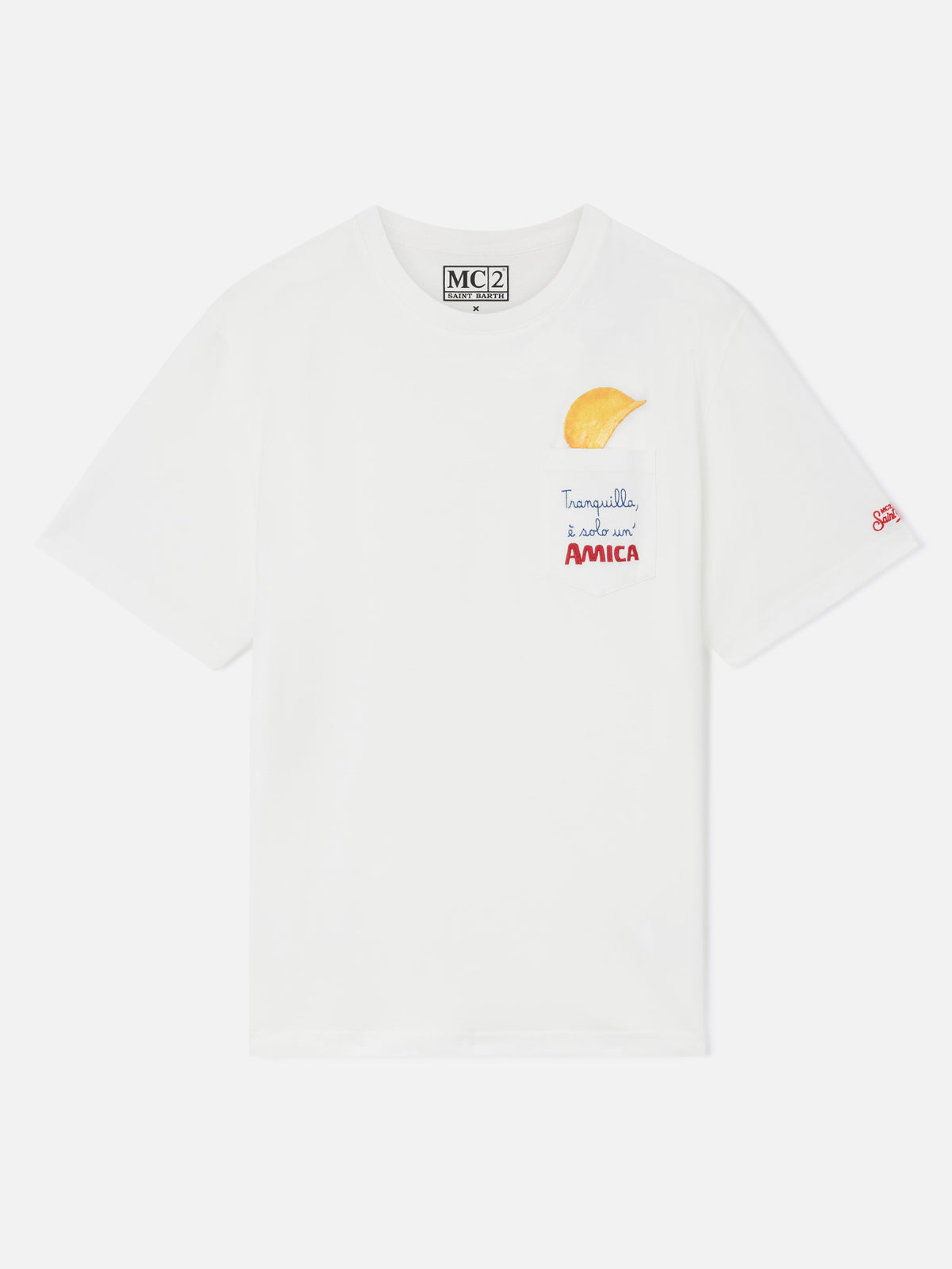 T-shirt Connor bianca in cotone organico con stampa e ricamo Amica Chips | Special edition
